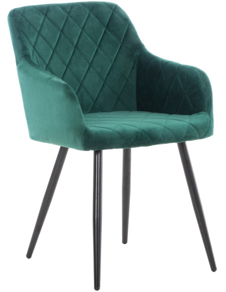 Fauteuil de table motif matelassé en Velours Vert Métal Noir Solinda - 1