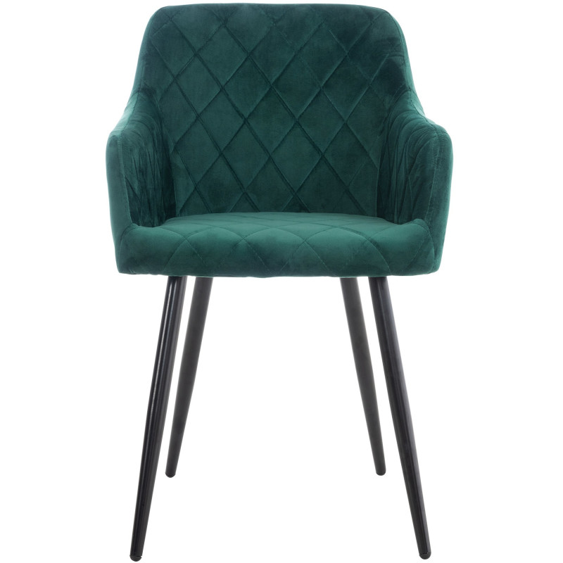 Fauteuil de table motif matelassé en Velours Vert Métal Noir Solinda - 2