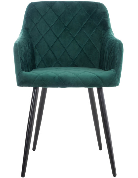 Fauteuil de table motif matelassé en Velours Vert Métal Noir Solinda - 2