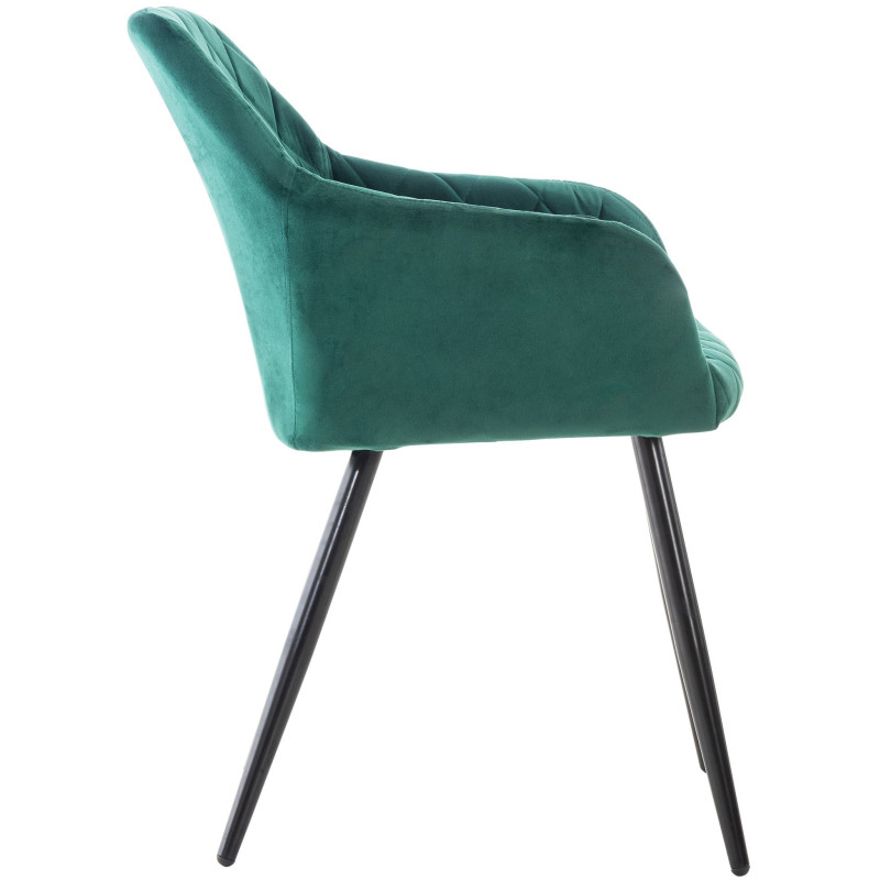 Fauteuil de table motif matelassé en Velours Vert Métal Noir Solinda - 3