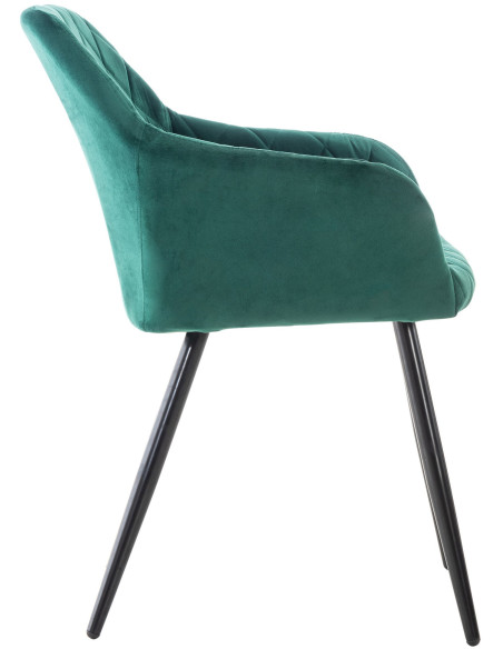 Fauteuil de table motif matelassé en Velours Vert Métal Noir Solinda - 3