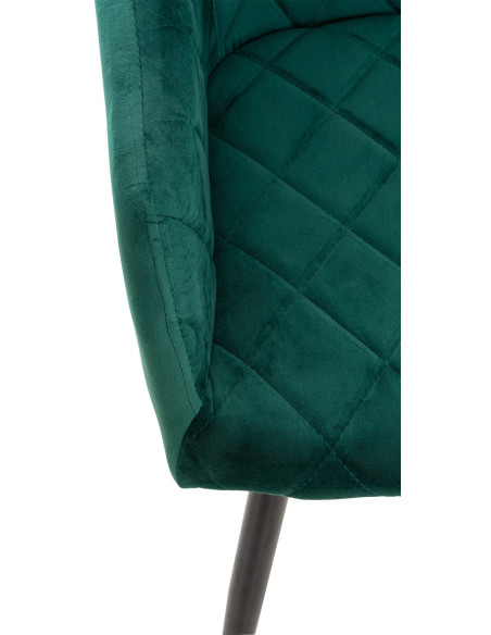 Fauteuil de table motif matelassé en Velours Vert Métal Noir Solinda - 5