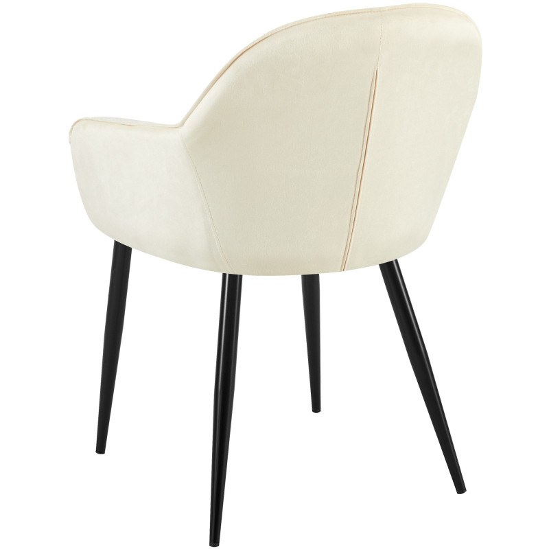 Fauteuil de table moderne en Velours Blanc crème Métal Noir Timalo - 4