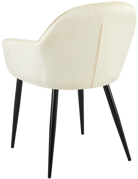 Fauteuil de table moderne en Velours Blanc crème Métal Noir Timalo - 4