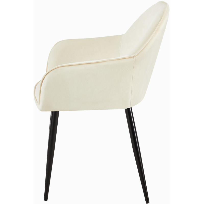 Fauteuil de table moderne en Velours Blanc crème Métal Noir Timalo - 6