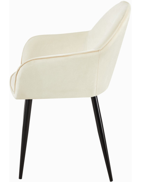 Fauteuil de table moderne en Velours Blanc crème Métal Noir Timalo - 6