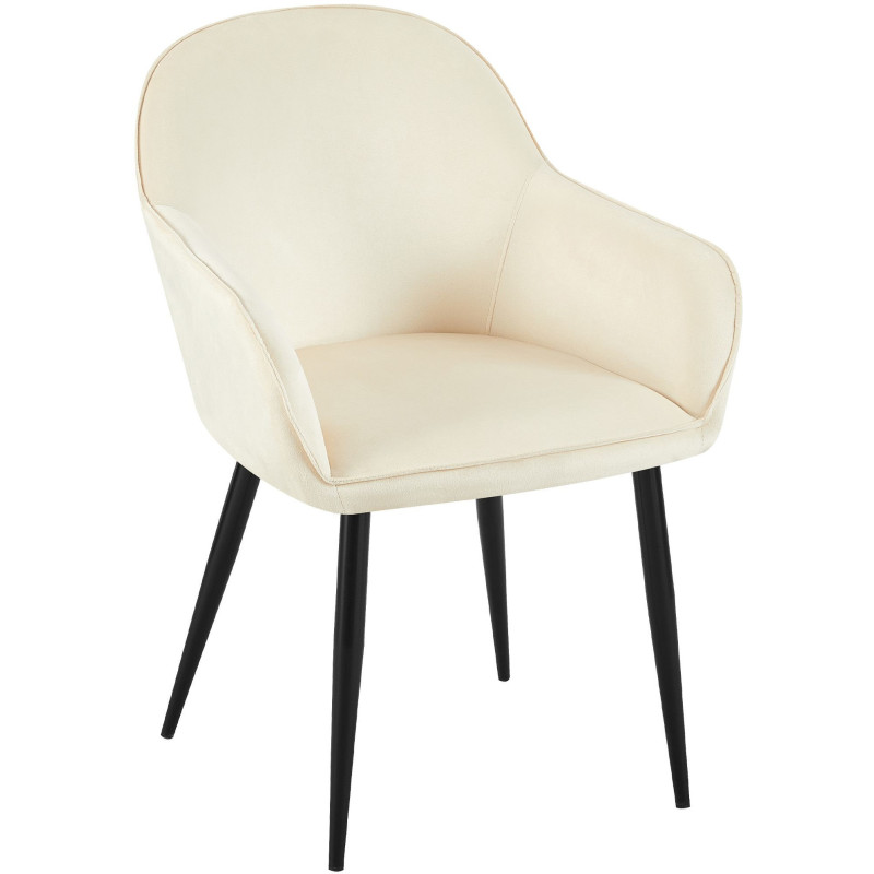 Fauteuil de table moderne en Velours Blanc crème Métal Noir Timalo - 1