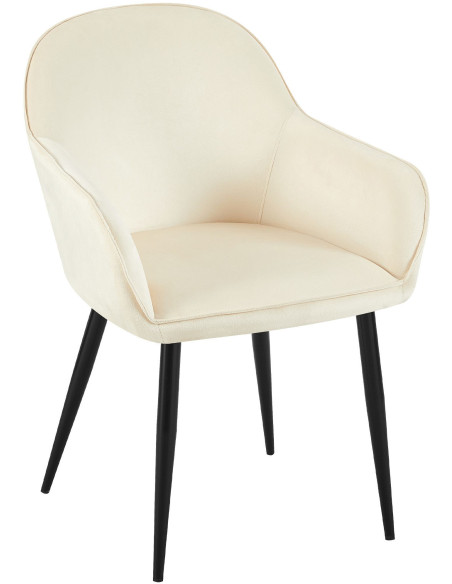 Fauteuil de table moderne en Velours Blanc crème Métal Noir Timalo - 1
