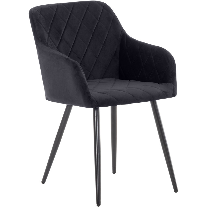 Fauteuil de table motif matelassé en Velours Noir Métal Noir Solinda - 1