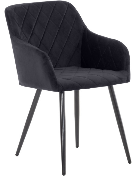 Fauteuil de table motif matelassé en Velours Noir Métal Noir Solinda - 1