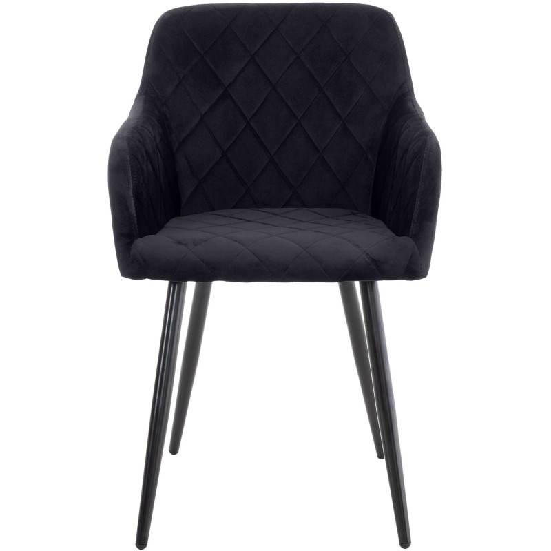 Fauteuil de table motif matelassé en Velours Noir Métal Noir Solinda - 2