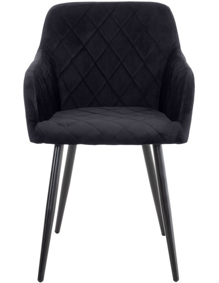 Fauteuil de table motif matelassé en Velours Noir Métal Noir Solinda - 2
