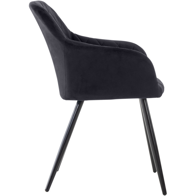 Fauteuil de table motif matelassé en Velours Noir Métal Noir Solinda - 3