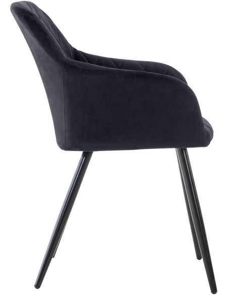 Fauteuil de table motif matelassé en Velours Noir Métal Noir Solinda - 3