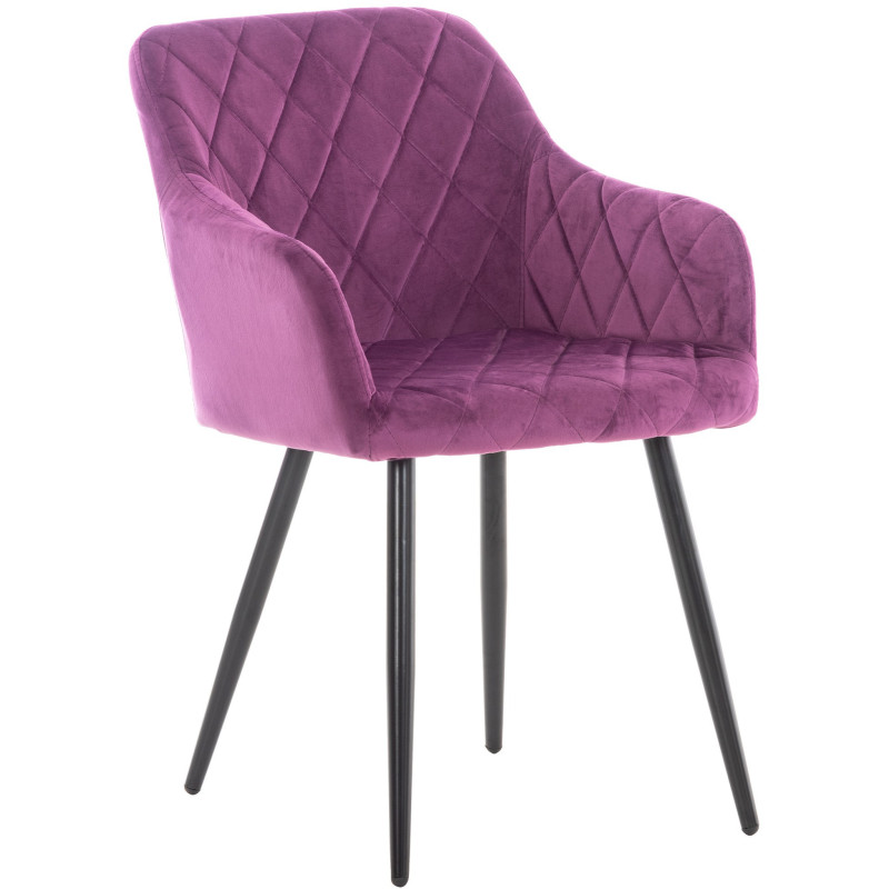 Fauteuil de table motif matelassé en Velours Violet Métal Noir Solinda - 1