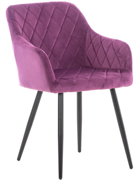 Fauteuil de table motif matelassé en Velours Violet Métal Noir Solinda - 1