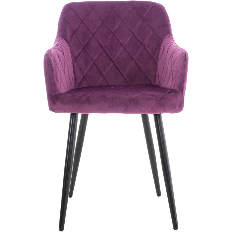 Fauteuil de table motif matelassé en Velours Violet Métal Noir Solinda - 2