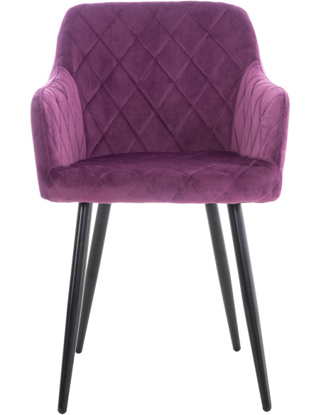 Fauteuil de table motif matelassé en Velours Violet Métal Noir Solinda - 2