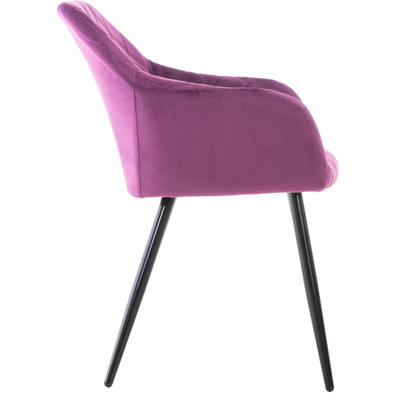Fauteuil de table motif matelassé en Velours Violet Métal Noir Solinda - 3