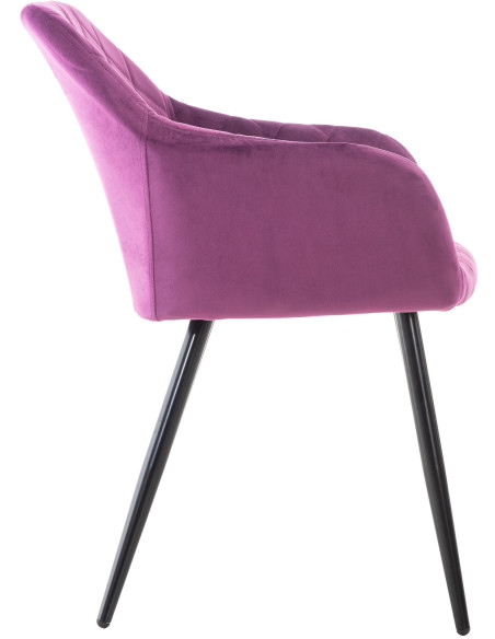 Fauteuil de table motif matelassé en Velours Violet Métal Noir Solinda - 3