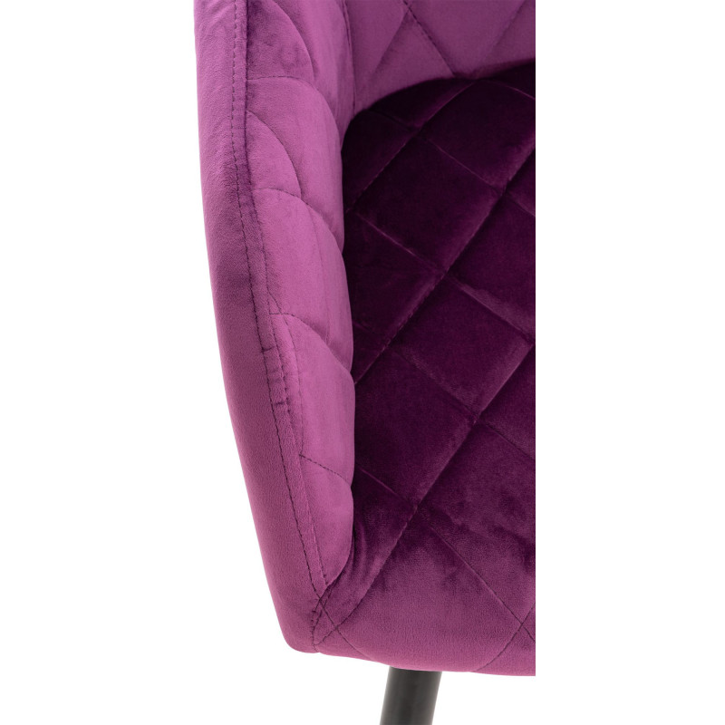Fauteuil de table motif matelassé en Velours Violet Métal Noir Solinda - 5
