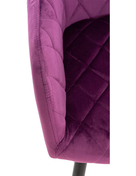 Fauteuil de table motif matelassé en Velours Violet Métal Noir Solinda - 5