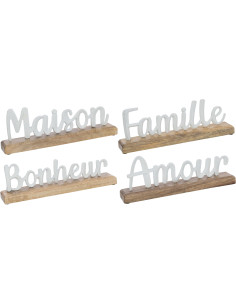 Objet déco à poser Cosya Hauteur 15 cm en Métal Blanc Bois de manguier Naturel (Lot de 4) J-Line - 1