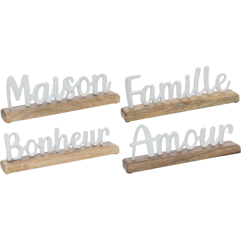 Objet déco à poser Cosya Hauteur 15 cm en Métal Blanc Bois de manguier Naturel (Lot de 4) J-Line - 1