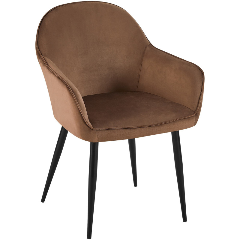 Fauteuil de table moderne en Velours Marron Métal Noir Timalo - 1