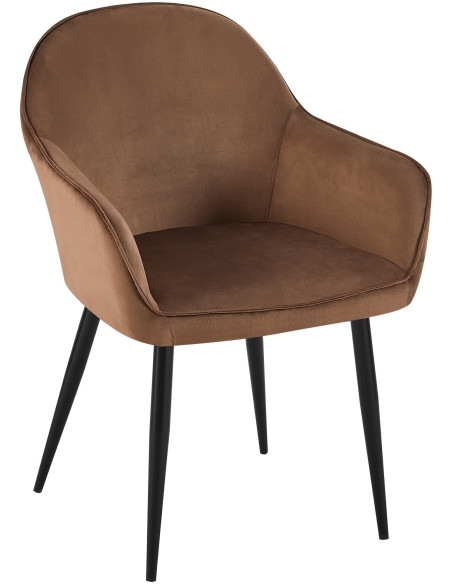 Fauteuil de table moderne en Velours Marron Métal Noir Timalo - 1