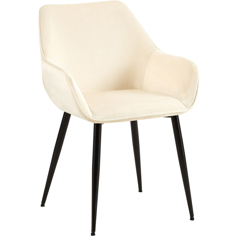 Fauteuil de table moderne en Velours Blanc crème Métal Noir Kravi - 1
