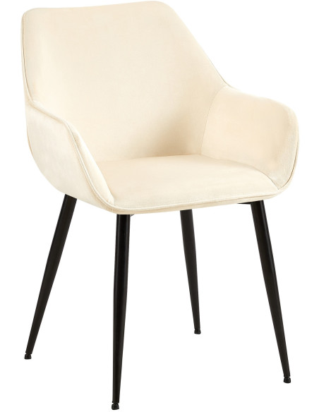 Fauteuil de table moderne en Velours Blanc crème Métal Noir Kravi - 1