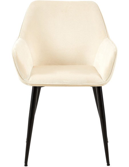 Fauteuil de table moderne en Velours Blanc crème Métal Noir Kravi - 2