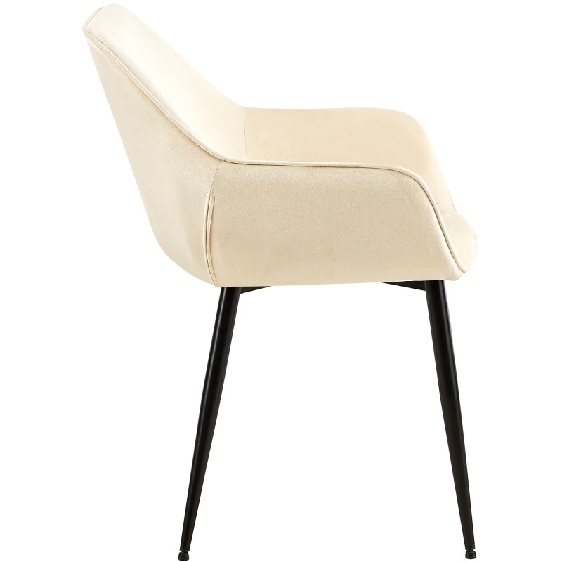 Fauteuil de table moderne en Velours Blanc crème Métal Noir Kravi - 3