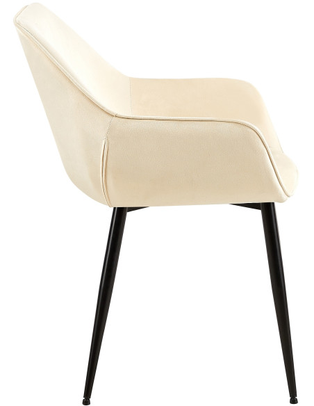 Fauteuil de table moderne en Velours Blanc crème Métal Noir Kravi - 3