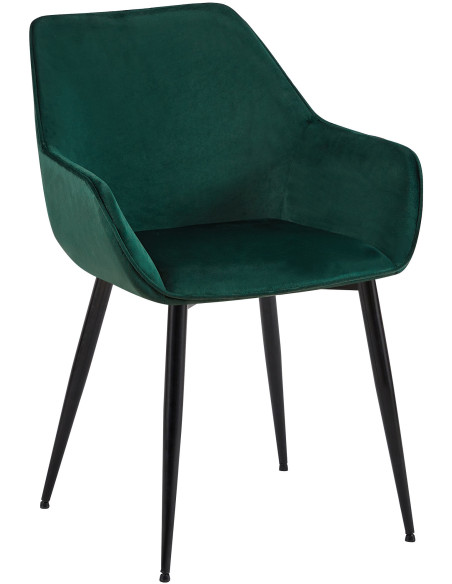 Fauteuil de table moderne en Velours Vert foncé Métal Noir Kravi - 1