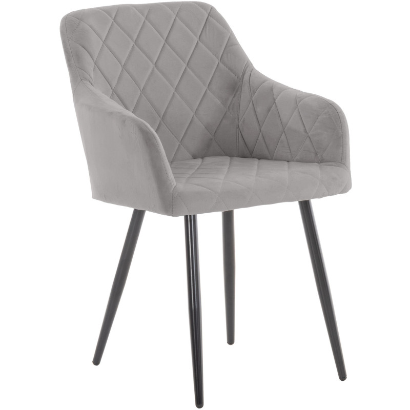 Fauteuil de table motif matelassé en Velours Gris Métal Noir Solinda - 1