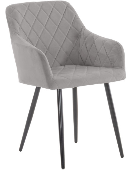 Fauteuil de table motif matelassé en Velours Gris Métal Noir Solinda - 1