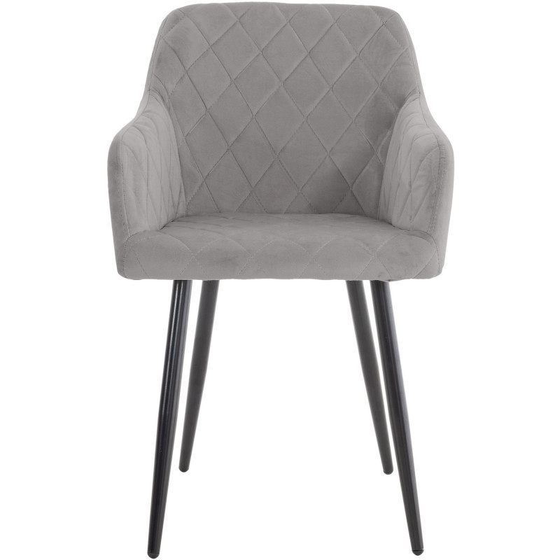 Fauteuil de table motif matelassé en Velours Gris Métal Noir Solinda - 2