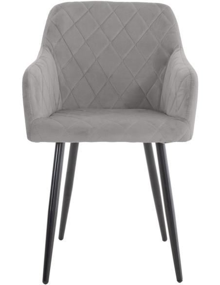 Fauteuil de table motif matelassé en Velours Gris Métal Noir Solinda - 2