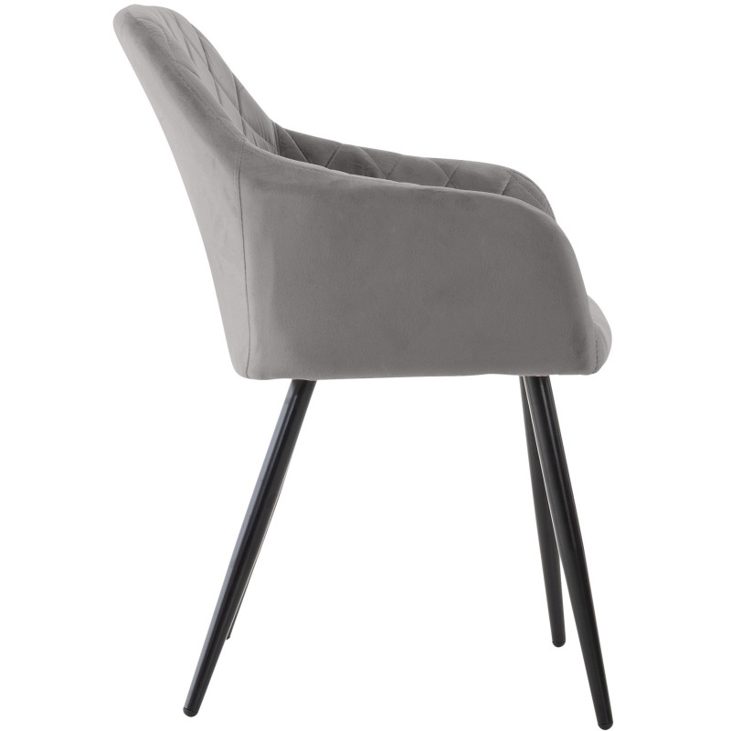 Fauteuil de table motif matelassé en Velours Gris Métal Noir Solinda - 3