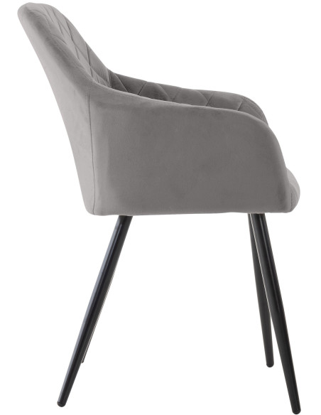 Fauteuil de table motif matelassé en Velours Gris Métal Noir Solinda - 3