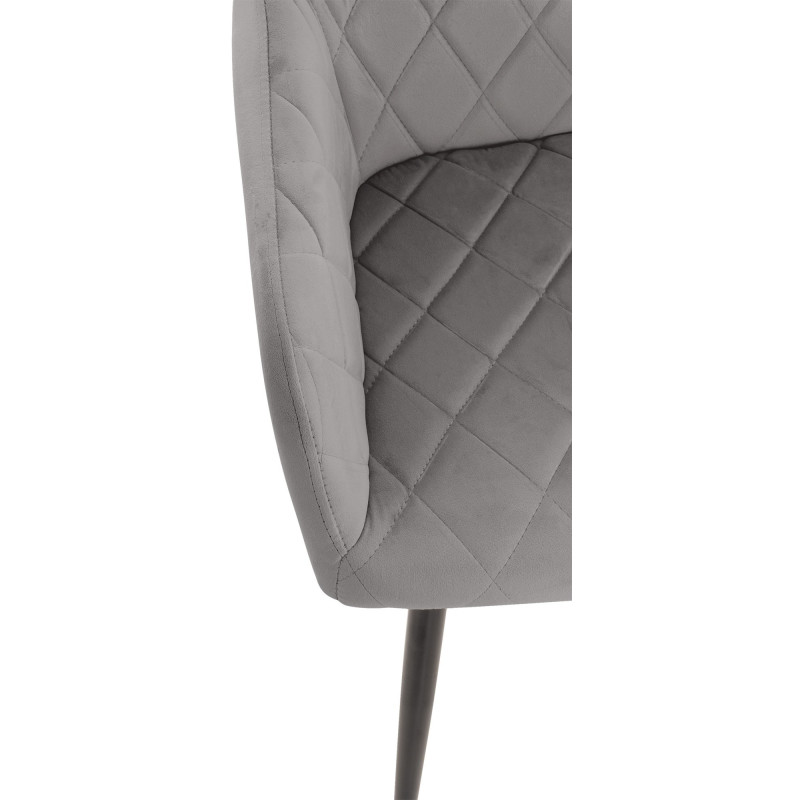 Fauteuil de table motif matelassé en Velours Gris Métal Noir Solinda - 5