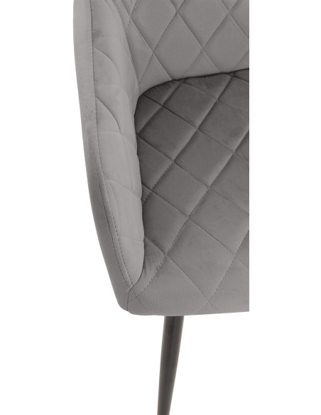 Fauteuil de table motif matelassé en Velours Gris Métal Noir Solinda - 5