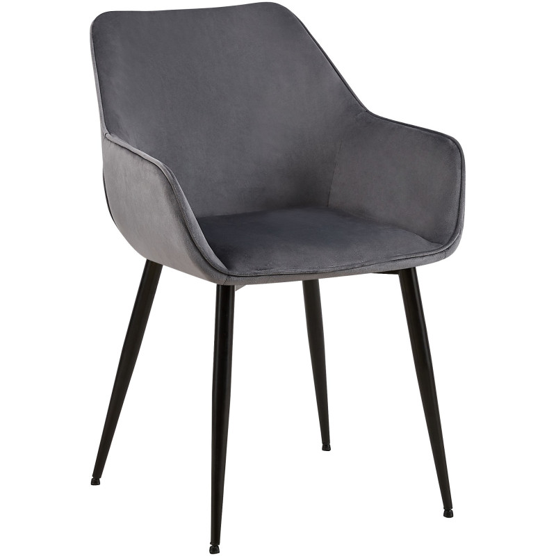Fauteuil de table moderne en Velours Gris foncé Métal Noir Kravi - 1