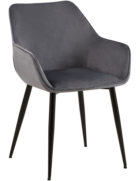 Fauteuil de table moderne en Velours Gris foncé Métal Noir Kravi - 1