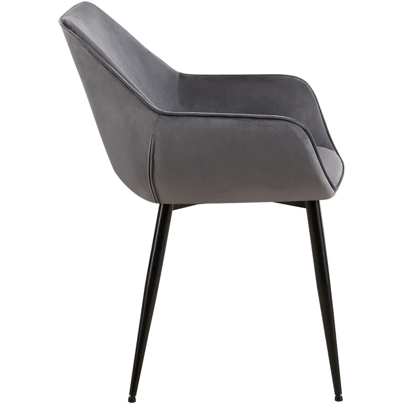 Fauteuil de table moderne en Velours Gris foncé Métal Noir Kravi - 3