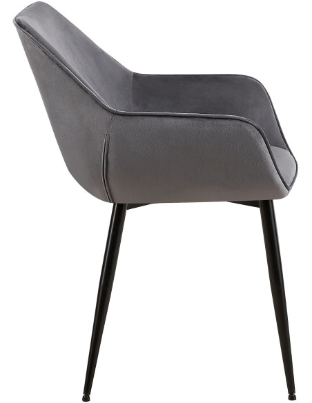 Fauteuil de table moderne en Velours Gris foncé Métal Noir Kravi - 3
