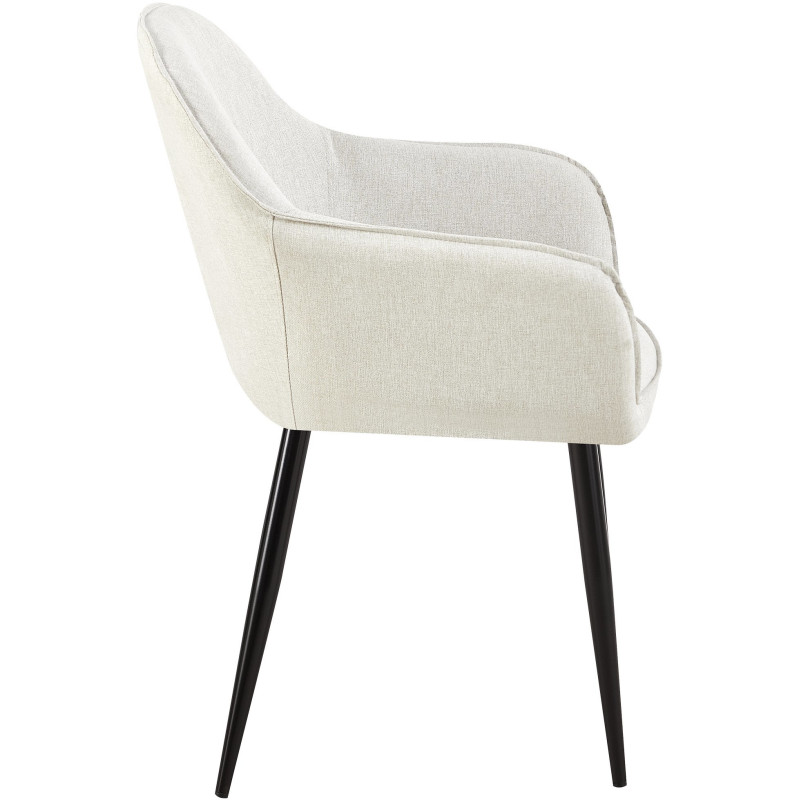 Fauteuil de table moderne en Tissu Blanc crème Métal Noir Timalo  - 3