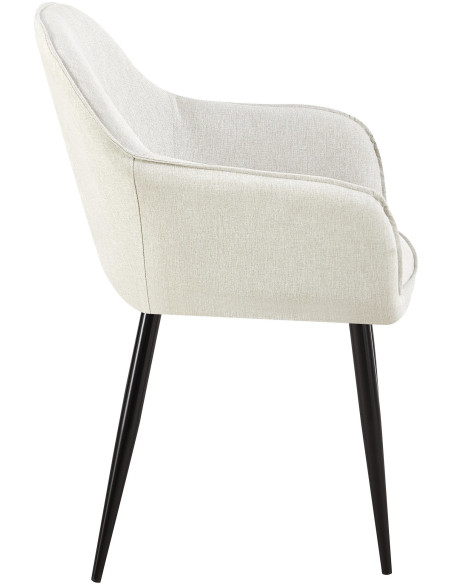 Fauteuil de table moderne en Tissu Blanc crème Métal Noir Timalo  - 3